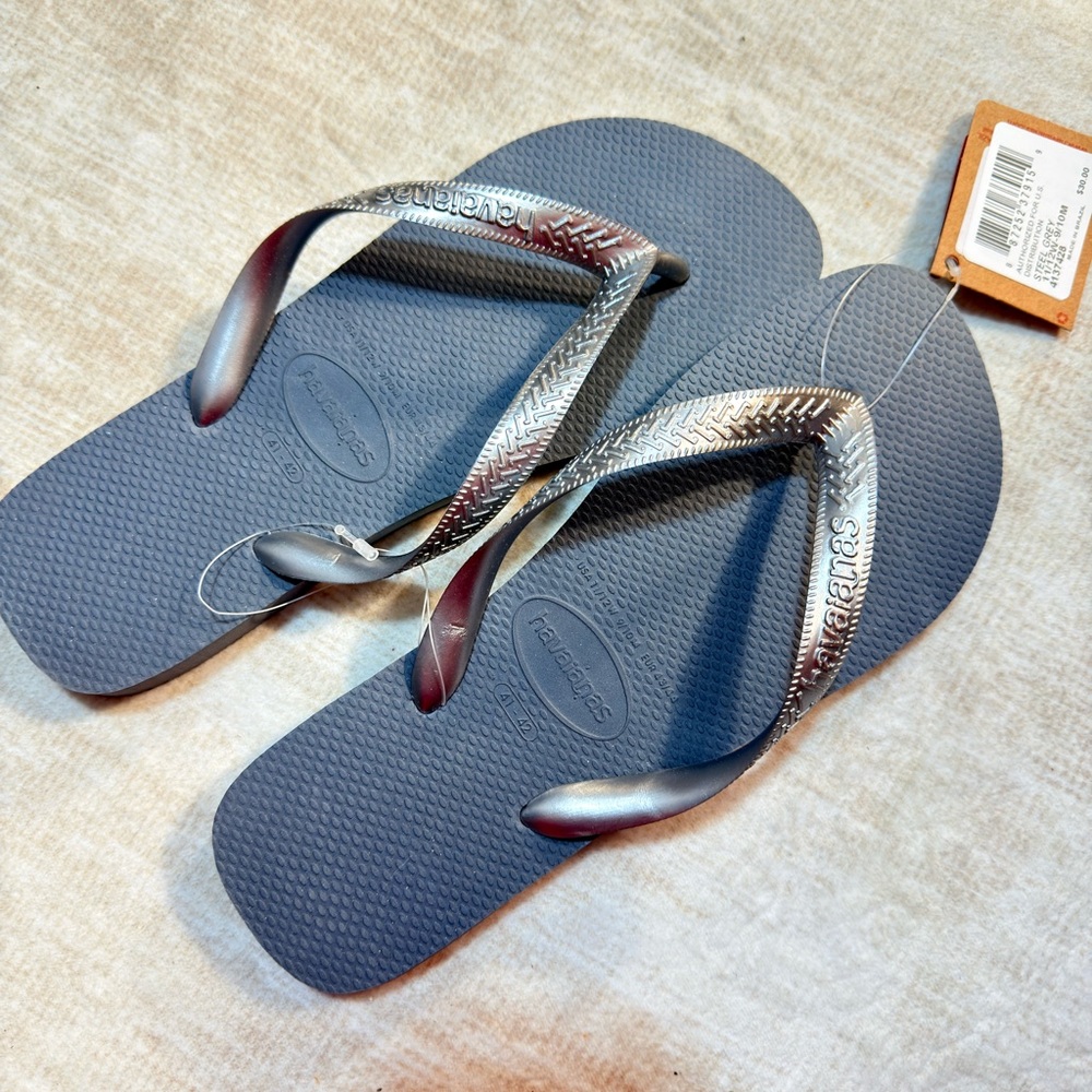 Havaianas Steel Grey Flip Flops with Silver Straps